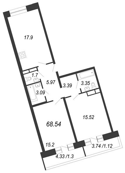 Ariosto, IV кв. 2020, 2 комнаты, 68.54 м2