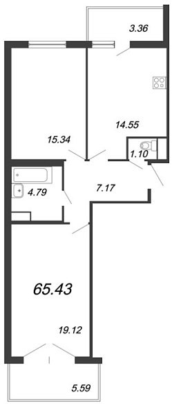 Новый Лесснер, IV кв. 2021, 2 комнаты, 65.43 м2