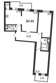 Приморский квартал, III кв. 2021, 3 комнаты, 84.44 м2