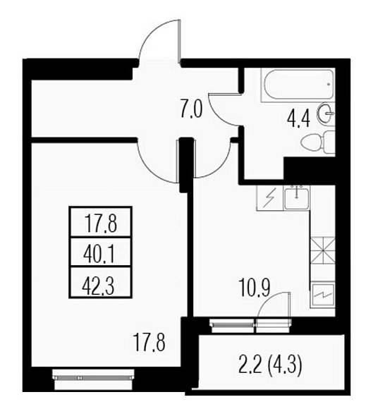 Жемчужный Каскад, IV кв. 2021, 1 комната, 42.30 м2