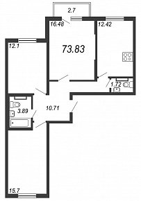 Новое Сертолово, IV кв. 2021, 3 комнаты, 73.83 м2