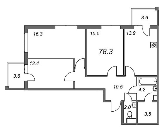 Inkeri, III кв. 2022, 3 комнаты, 78.30 м2