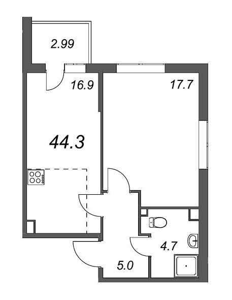 Inkeri, III кв. 2022, 1 комната, 44.30 м2