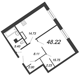 Ariosto, IV кв. 2020, 1 комната, 48.22 м2