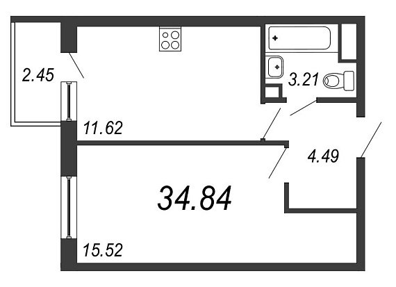 Inkeri, III кв. 2021, 1 комната, 34.84 м2