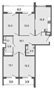 Ultra City, II кв. 2023, 4 комнаты, 93.10 м2