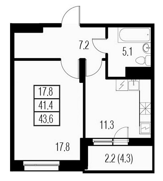 Жемчужный Каскад, IV кв. 2021, 1 комната, 43.60 м2
