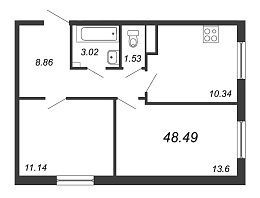Jaanila Драйв, III кв. 2021, 2 комнаты, 48.49 м2