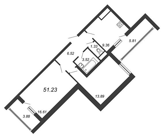 Полис на Комендантском, IV кв. 2021, 2 комнаты, 51.23 м2