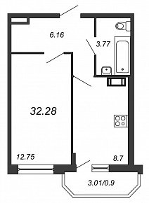 Ломоносовъ, II кв. 2022, 1 комната, 32.28 м2