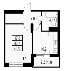 Жемчужный Каскад, IV кв. 2021, 1 комната, 42.30 м2