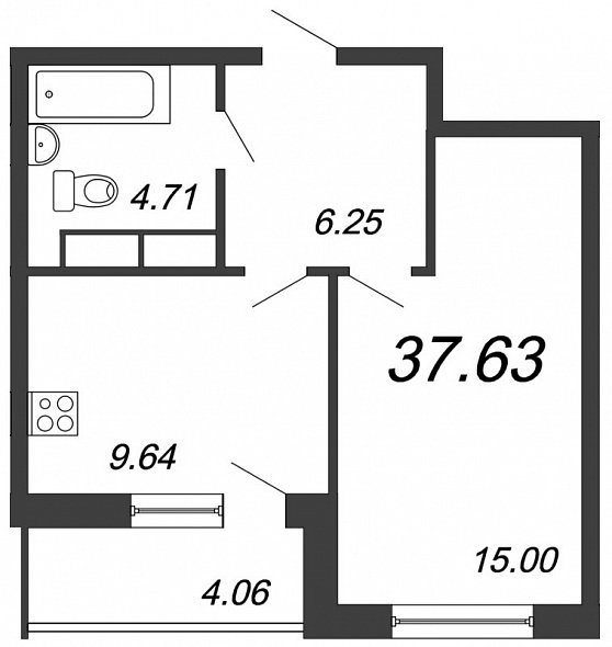 Охта Хаус, I кв. 2021, 1 комната, 37.63 м2