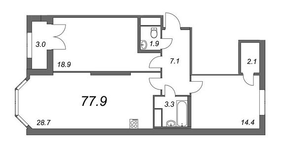 Цивилизация на Неве, IV кв. 2023, 2 комнаты, 77.90 м2