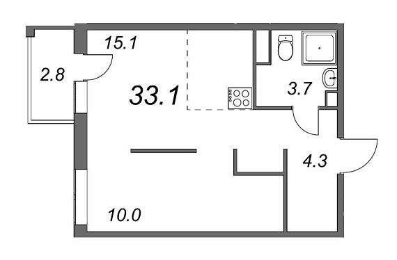 Inkeri, III кв. 2022, 1 комната, 33.10 м2