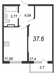 Новое Сертолово, IV кв. 2021, 1 комната, 37.60 м2