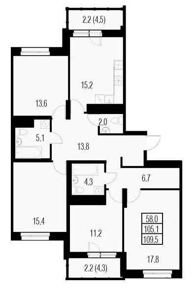 Жемчужный Каскад, IV кв. 2021, 4 комнаты, 109.70 м2