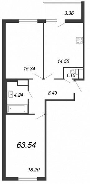 Новый Лесснер, IV кв. 2021, 2 комнаты, 63.54 м2