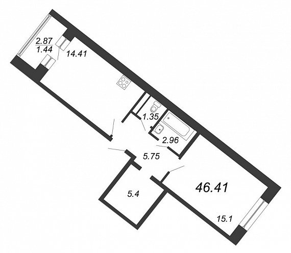 Ariosto, IV кв. 2020, 1 комната, 46.41 м2