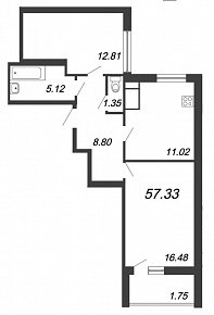 Ювента, II кв. 2021, 2 комнаты, 57.33 м2