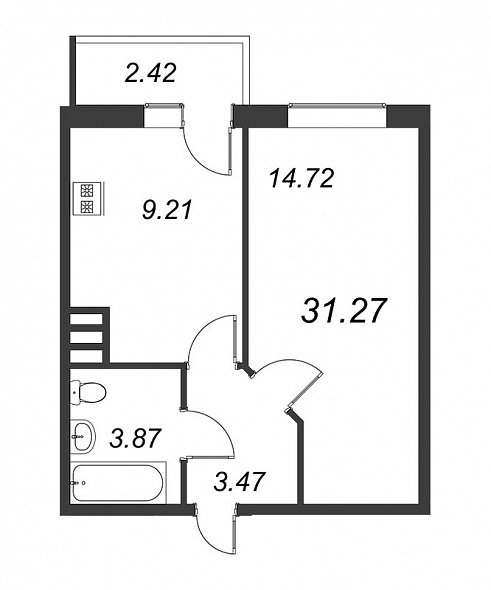 Приневский, IV кв. 2022, 1 комната, 31.27 м2
