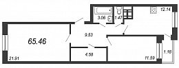 Новое Горелово, IV кв. 2020, 2 комнаты, 65.46 м2