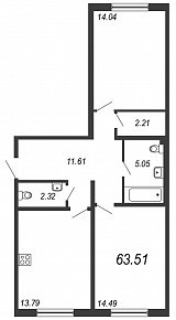 Шуваловский, IV кв. 2020, 2 комнаты, 62.70 м2