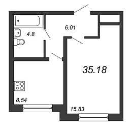Шуваловский, IV кв. 2020, 1 комната, 35.18 м2