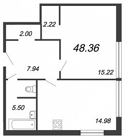 Ariosto, III кв. 2021, 1 комната, 48.36 м2
