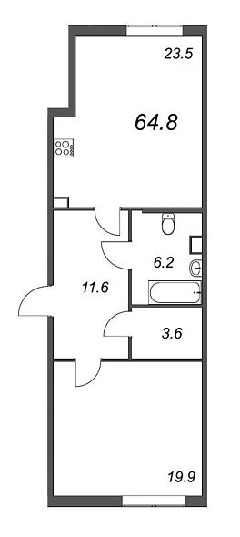 Inkeri, III кв. 2022, 1 комната, 64.80 м2