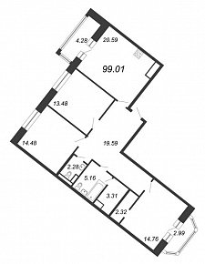 Ariosto, III кв. 2021, 3 комнаты, 99.01 м2