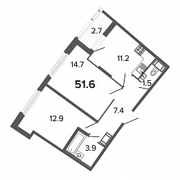Ultra City, II кв. 2022, 2 комнаты, 51.60 м2
