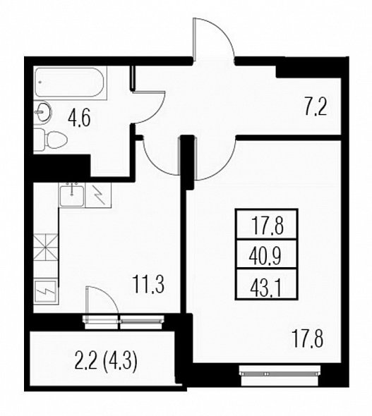 Жемчужный Каскад, IV кв. 2021, 1 комната, 43.10 м2