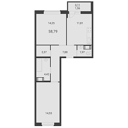 Материк, III кв. 2021, 2 комнаты, 58.79 м2