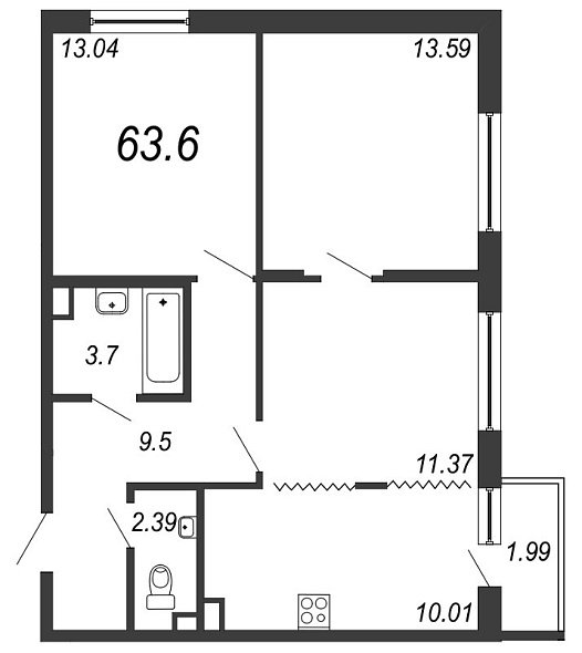 Inkeri, III кв. 2021, 3 комнаты, 63.60 м2