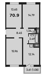 Звездный дуэт, IV кв. 2020, 3 комнаты, 70.90 м2
