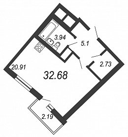 Приморский квартал, III кв. 2022, Студия, 32.68 м2