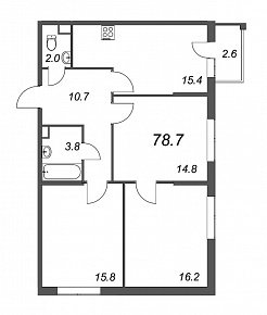 Inkeri, III кв. 2022, 3 комнаты, 78.70 м2