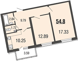 EcoCity, Сдан, 2 комнаты, 54.90 м2