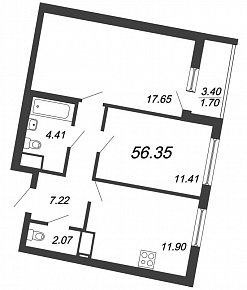 ID Murino, III кв. 2021, 2 комнаты, 56.35 м2