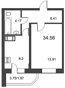 Северный вальс, II кв. 2021, 1 комната, 34.57 м2