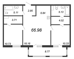 Ренессанс, IV кв. 2020, 2 комнаты, 66.98 м2
