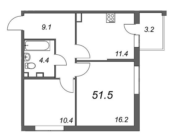 Inkeri, III кв. 2022, 2 комнаты, 51.50 м2