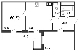 IQ Гатчина, IV кв. 2020, 2 комнаты, 60.79 м2
