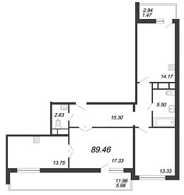 Ariosto, III кв. 2021, 3 комнаты, 89.46 м2