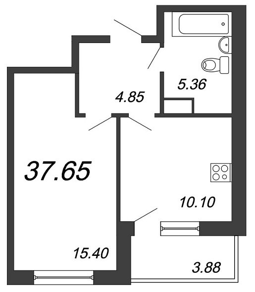Охта Хаус, I кв. 2021, 1 комната, 37.65 м2