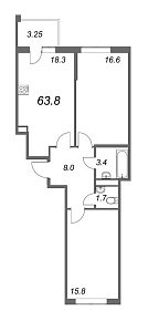 Inkeri, III кв. 2022, 2 комнаты, 63.80 м2