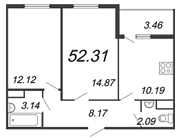 Чистый ручей, IV кв. 2021, 2 комнаты, 52.31 м2