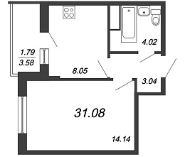 Полис на Комендантском, IV кв. 2021, 1 комната, 31.08 м2