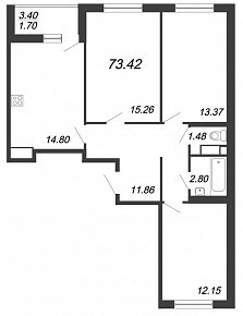 ID Murino, III кв. 2021, 3 комнаты, 73.42 м2