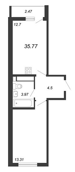 Lampo, IV кв. 2022, 1 комната, 35.77 м2